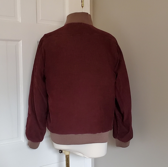 80s burgundy/beige corduroy bomber jacket reversible small - Picture 2 of 11